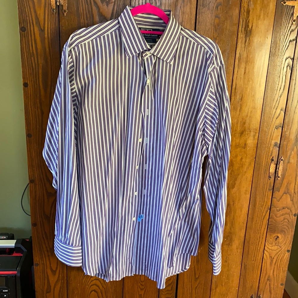 Purple striped button down dress shirt
